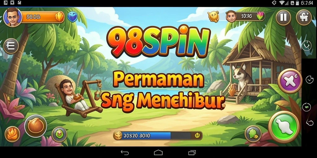 Tampilan gameplay 98SPIN yang cerah dan penuh warna.