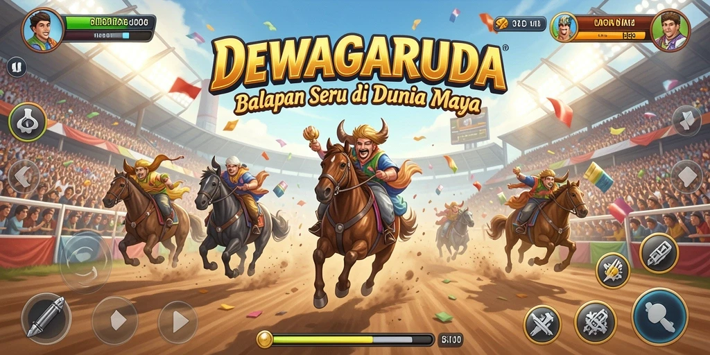 Screenshot gameplay menunjukkan aksi balapan seru di DEWAGARUDA.