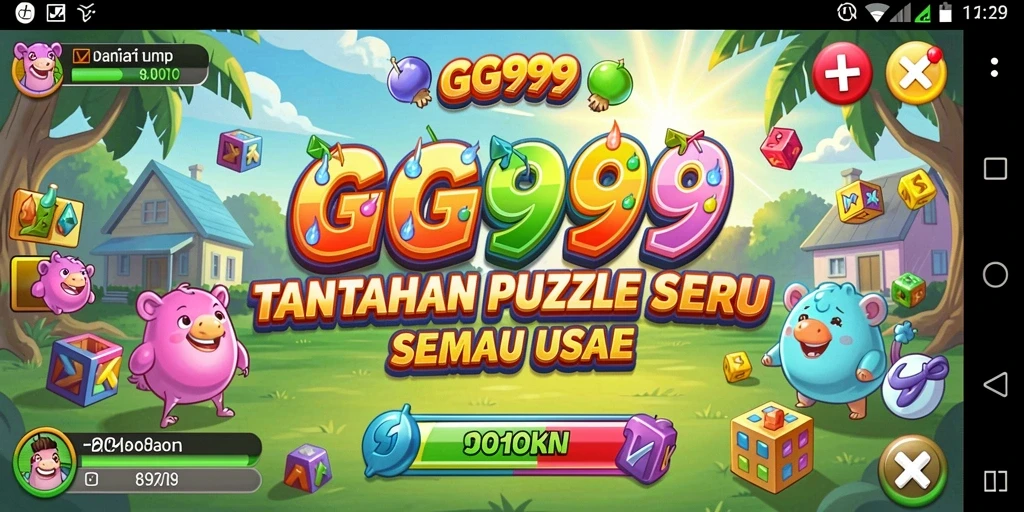 Tampilan gameplay GG999 yang penuh warna dan tantangan puzzle.