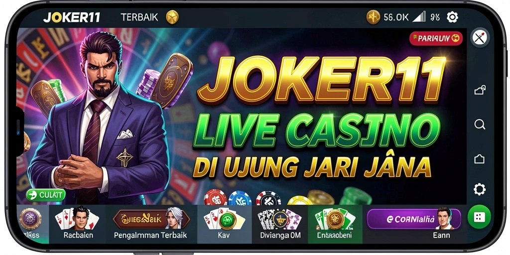 Screenshot utama JOKER11 menampilkan gameplay Live Casino yang mendebarkan.