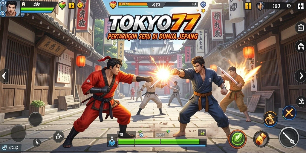 Tangkapan layar gameplay TOKYO77 menampilkan aksi pertarungan yang intens.