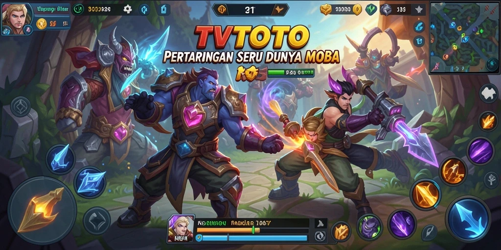 Gameplay seru TVTOTO dalam pertempuran MOBA.