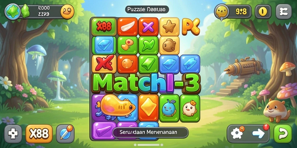 Tangkapan layar X88 menampilkan gameplay Match-3 yang seru.